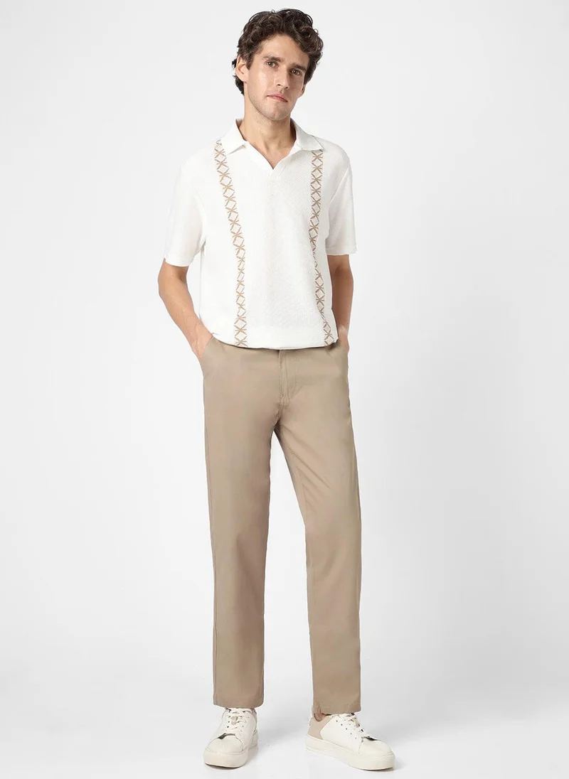 Urbano Fashion  Urbano Fashion Men's Taupe Brown Cotton Regular Fit Casual Chinos Trousers Stretch for Men | Best Price UAE